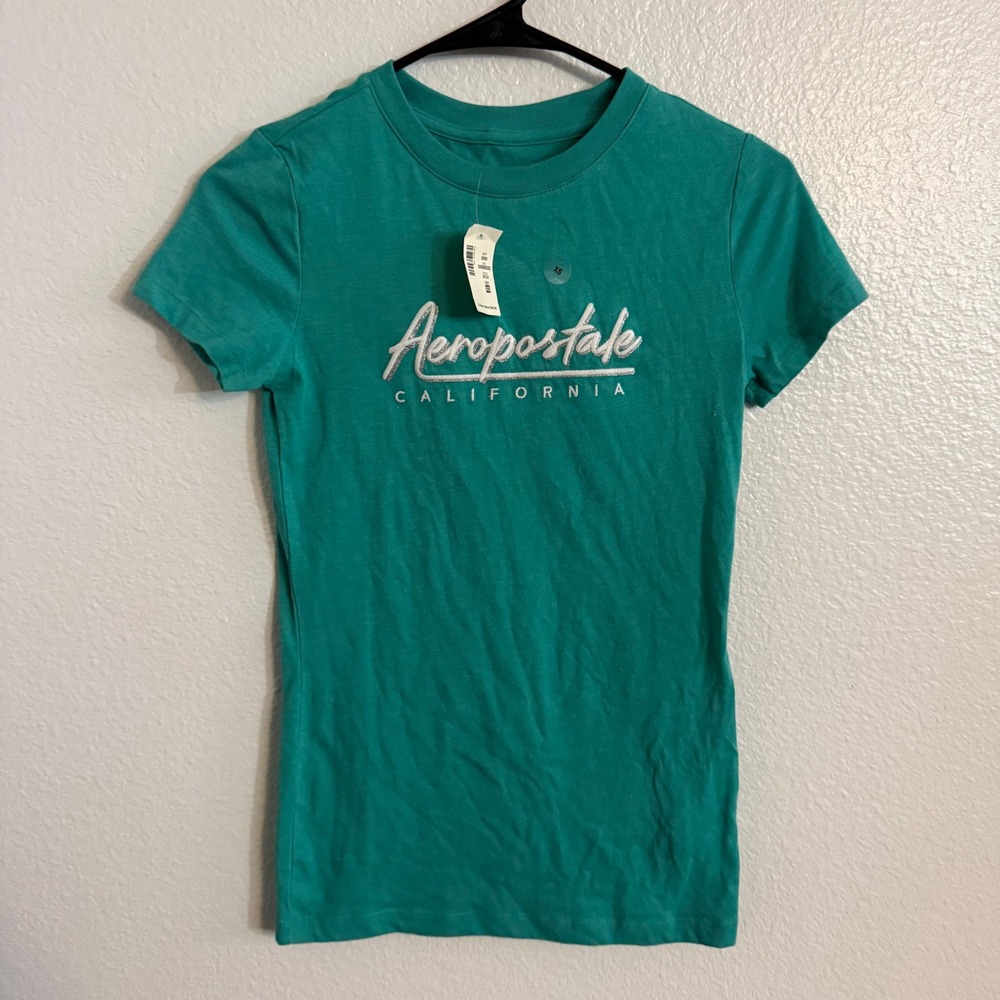 Aeropostale Classic Crew Teal Green Embroidered Logo‎ Graphic T-Shirt Women's XS